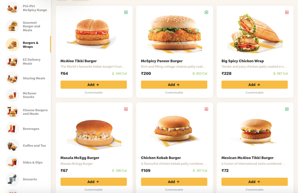McDelivery burger menu