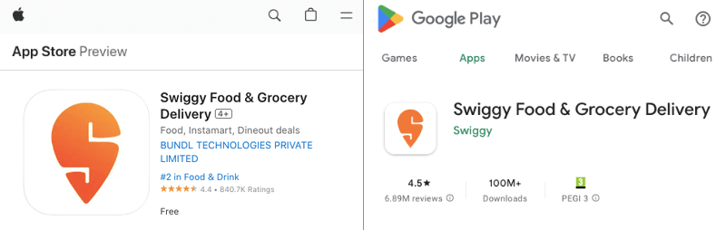 Swiggy mobile apps reviews