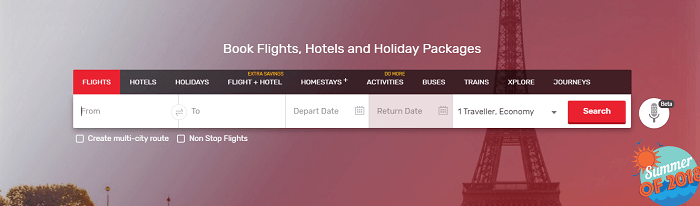 Search for a flight or a hotel