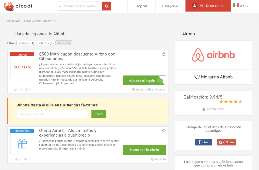 cupones descuento Airbnb