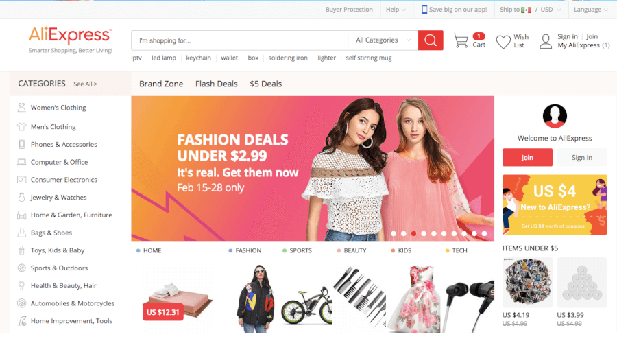 página home aliexpress