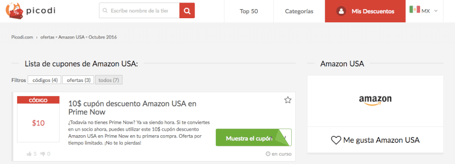 Cupones Amazon USA 50 Diciembre 2024 Picodi Mexico