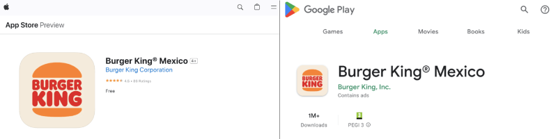 App de Burger King AppStore / Google Play