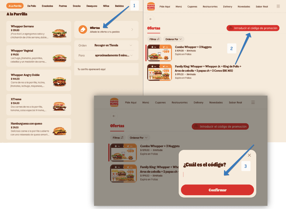 Dónde ingresar el código promocional Burger King en la página web