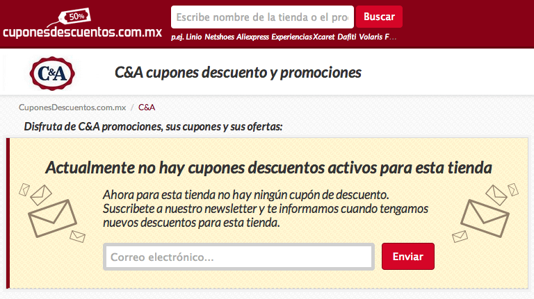 Oferta de los cupones, descuentosm, promociones C&A en nuestro portal