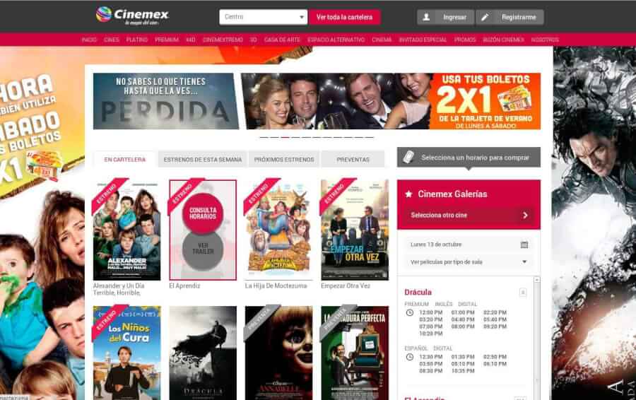 WebSite Cinemex Sitio web de Cinemex- Ahorra en tus entradas de Cine