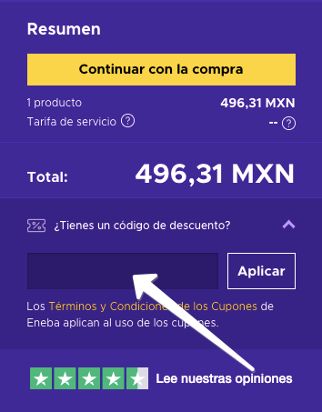 Dónde ingresar el código de descuento Eneba en la página web