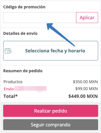 Dónde ingresar el código promocional EnvíaFlores en la página web