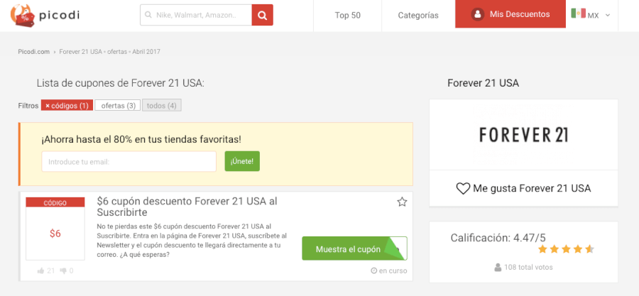 cupones descuento Forever 21