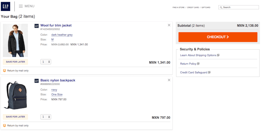 Bolsa de compra como hacer las compras en la tienda de ropa GAP