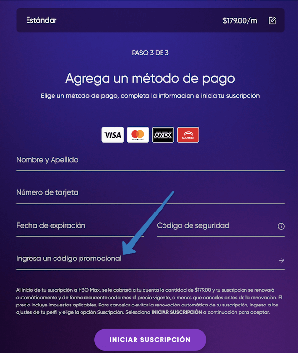 Dónde ingresar el código promocional HBO Max en la página web
