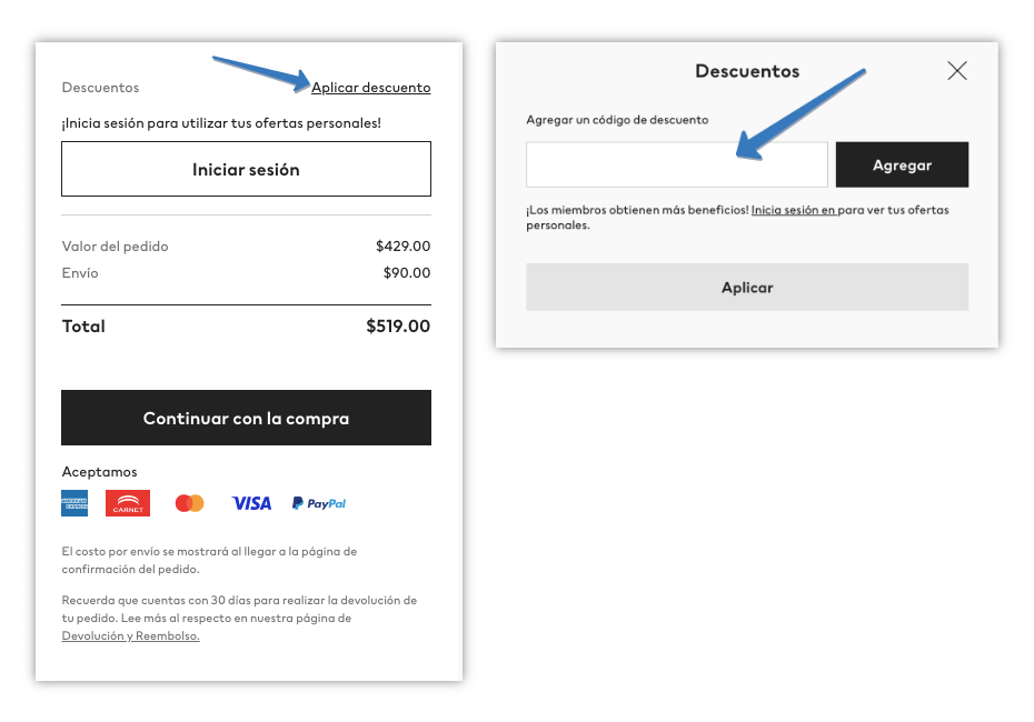 Dónde ingresar el código de descuento H&M en la página web