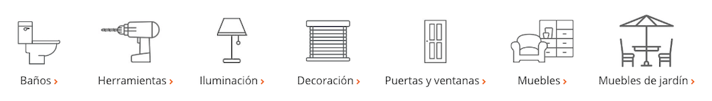 Las categorías de productos vendidos en Home Depot