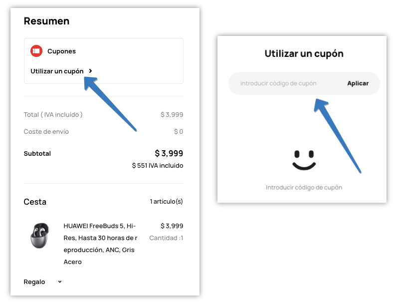 Dónde ingresar el código promocional Huawei en la página web