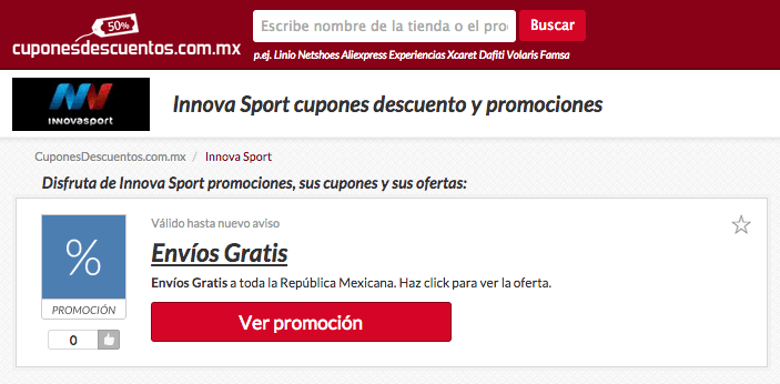 Ofertas, cupones y descuentos para Innovasport Te ofrecemos mucha variedad de cupones descuento y promociones de Innovasport.
