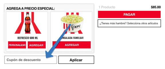 Dónde ingresar el cupón KFC en la página web