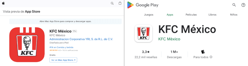App de KFC Google Play / App Store