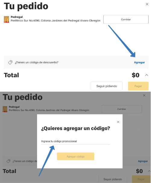 Dónde ingresar el código promocional McDonald’s en la página web