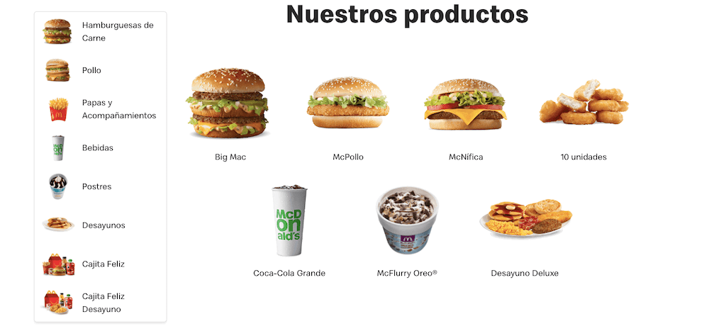 Qué tipos de platos se puede comprar en McDonald’s