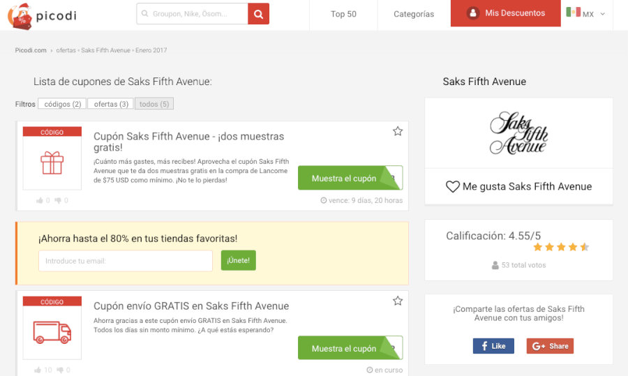 cupones descuento saks fifth avenue