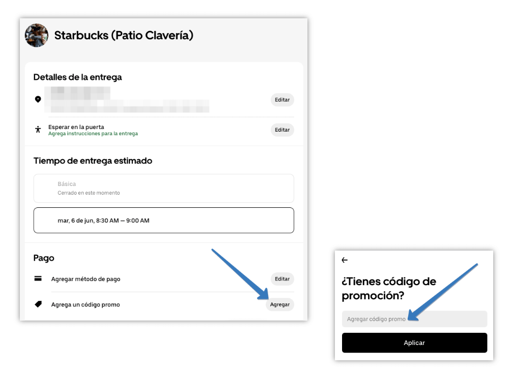 Cómo aplicar el código Starbucks en la pagina web de Uber Eats