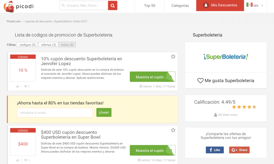cupones descuento Superboleteria