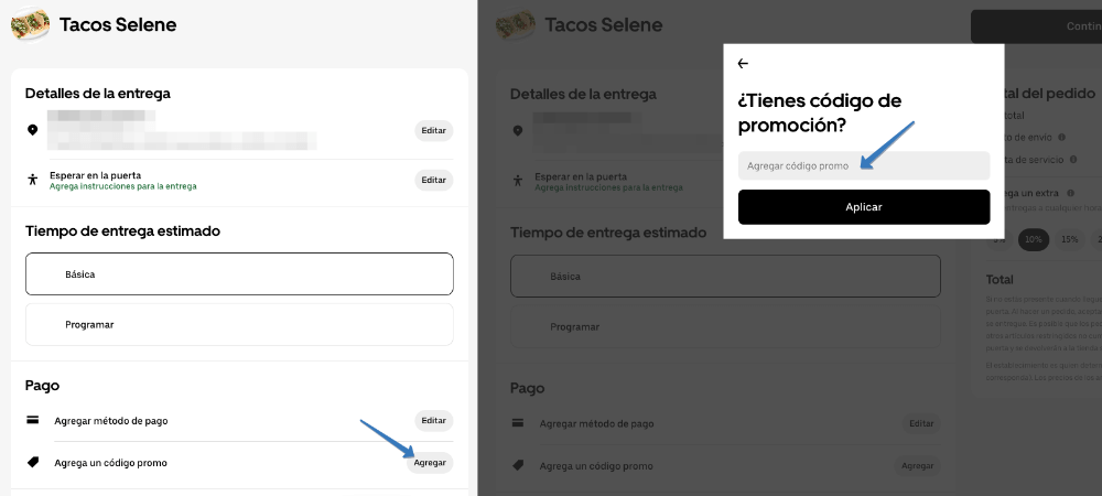 Dónde ingresar el código promocional Uber Eats en la página web