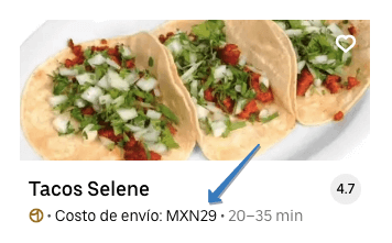 Costos de entrega Uber Eats