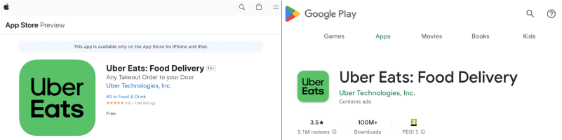 App de Uber Eats AppStore Google Play