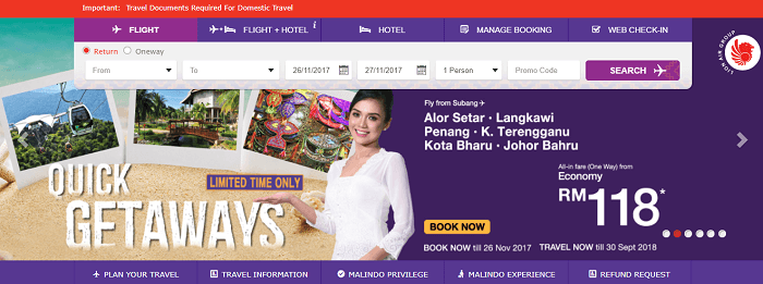 Malindo Air's front page