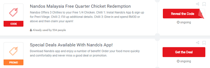 Nandos promo code deals