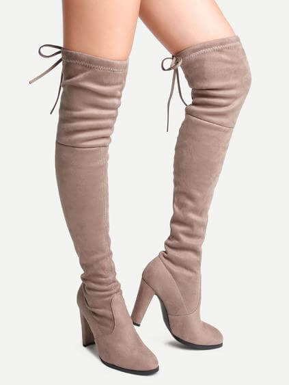 Apricot Faux Suede Point Toe Lace Up Over The Knee Boots (Romwe)