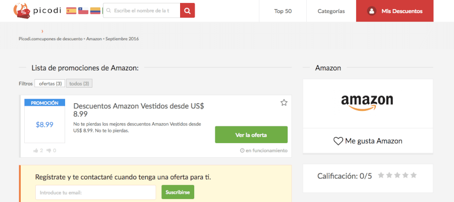 cupones de descuento Amazon en la pagina Picodi