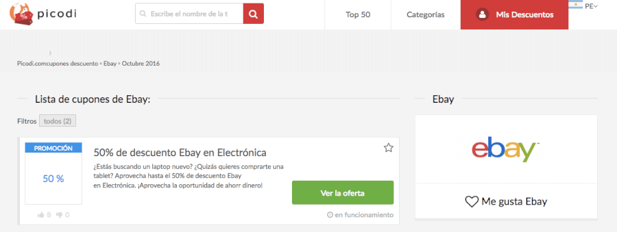 cupones de descuento, promociones ebay en Picodi