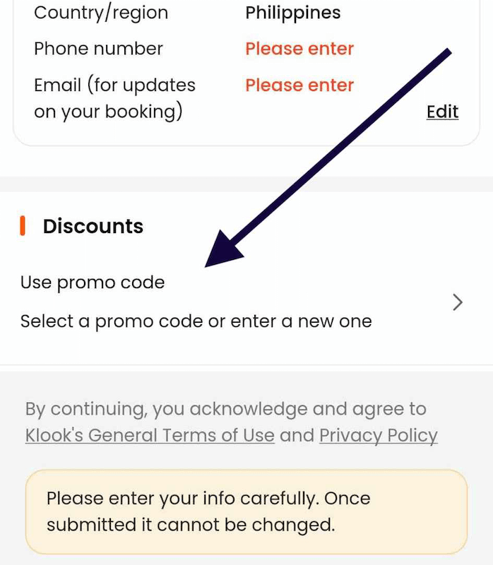 klook app how to activate promo code