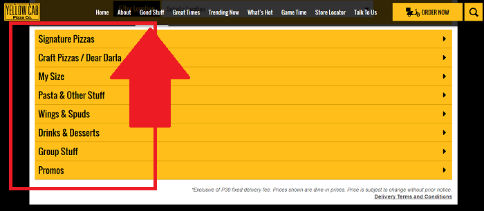 The restaurant’s menu