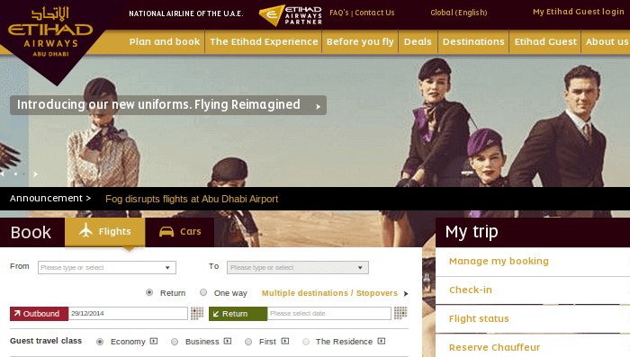 Etihad Airways website Etihad Airways website
