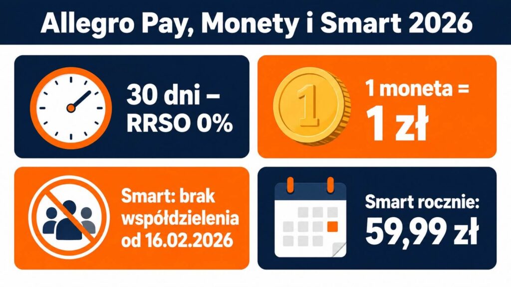 Osoba robiąca zakupy online na Allegro z telefonem w ręku – Allegro Pay, monety i Smart w 2026 roku