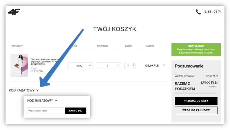 Jak skorzystać z kodu rabatowego na stronie 4F