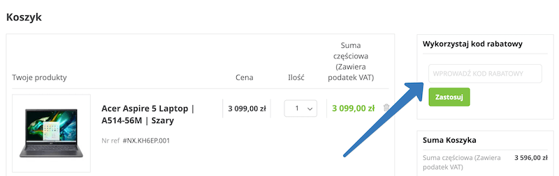 Jak aktywować kod rabatowy w Acer