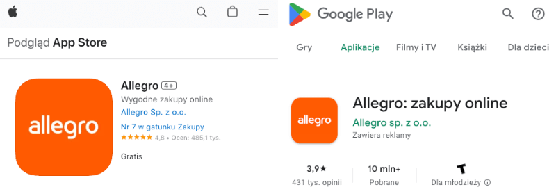 Aplikacje mobilne Allegro w AppStore i Google Play