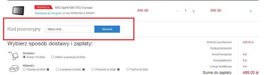 miejsce wpisywania kodu rabatowego w sklepie Alsen