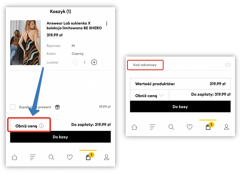 Gdzie wpisuje się kod rabatowy w aplikacji Answear?