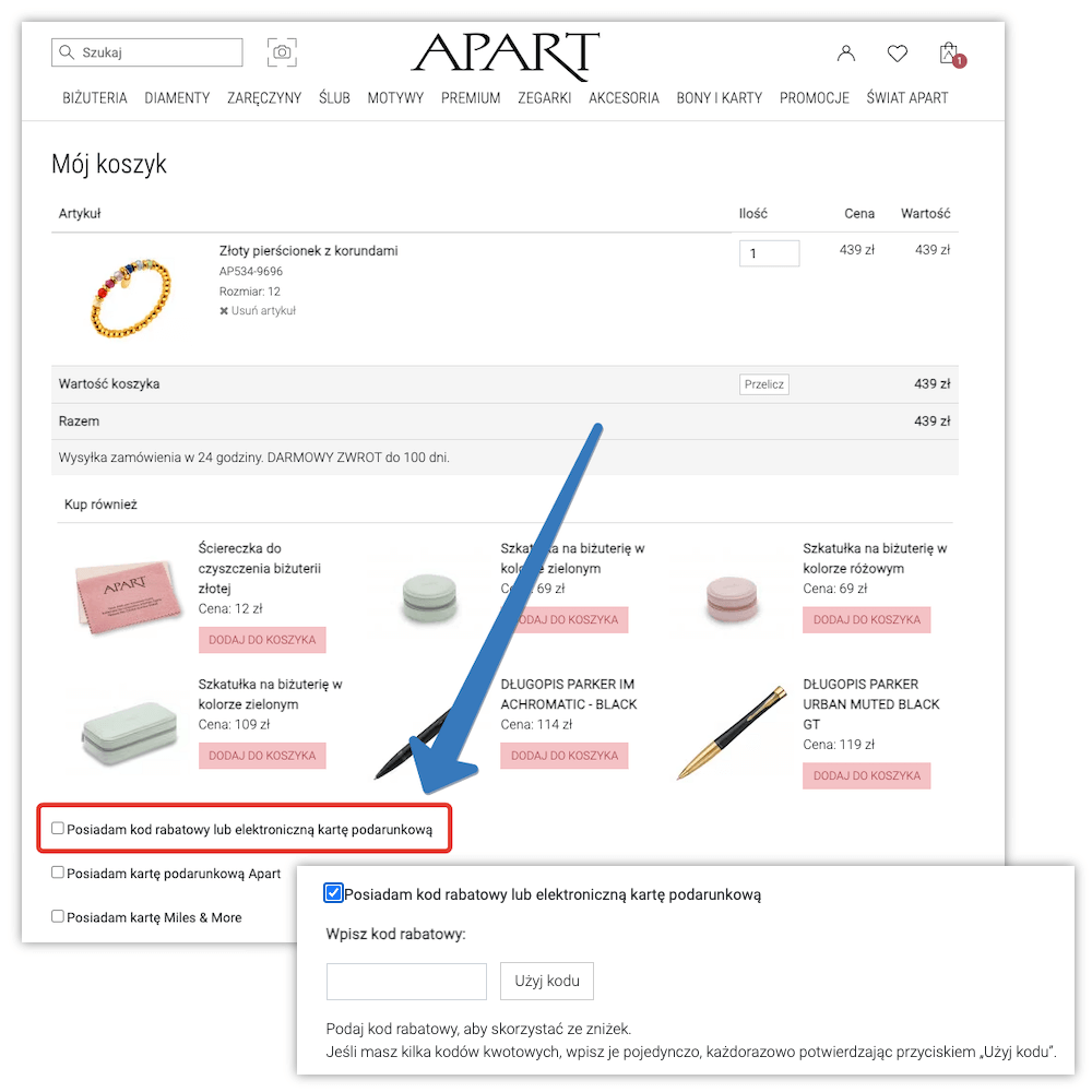 Gdzie wpisać kod rabatowy APART