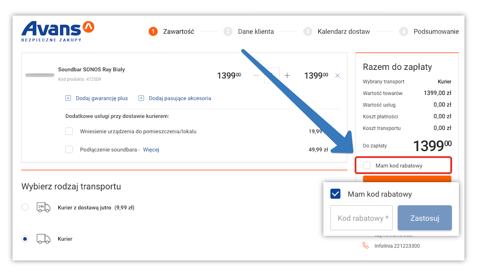 Gdzie aktywuję kod rabatowy Avans?