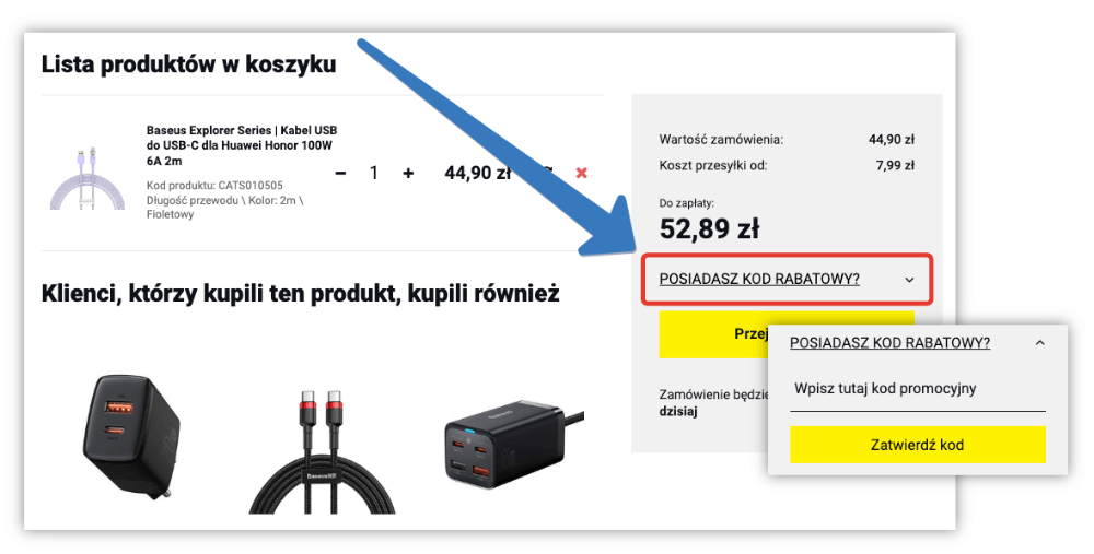 Gdzie wpisuje się kod promocyjny Baseus?