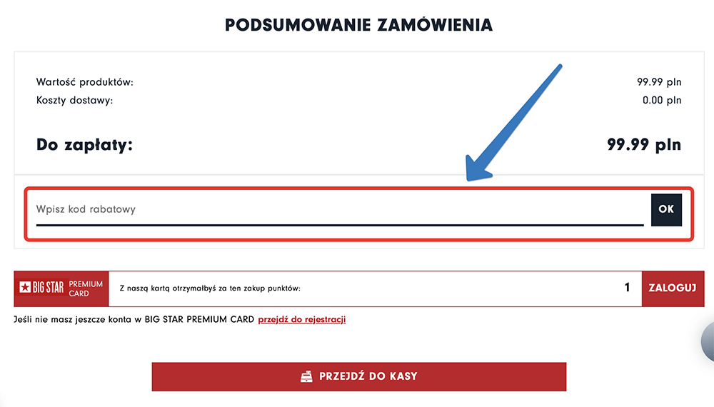 Aktywacja kodu rabatowego w Big Star