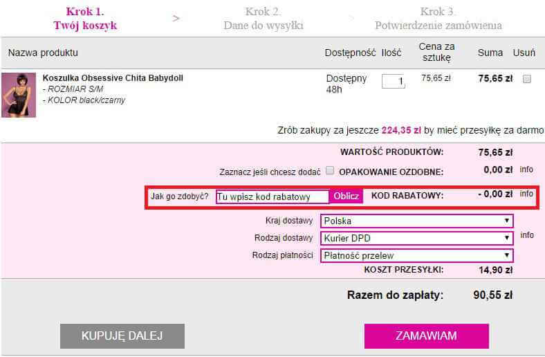 Miejsce na wpisanie kodu rabatowego bliskociala.pl