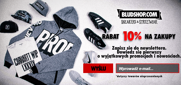 Rabaty 10% bludshop za zapisanie się do newslettera
