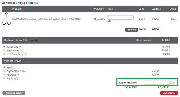 gdzie wpisać kod rabatowy bolw.pl